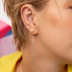 Brinco De Prata 925 Corrente Com Pérola 8,4 Cm - Imagem 2