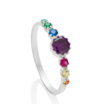 Anel De Prata 925 Zircônia Redonda Ametista Zircônias Coloridas