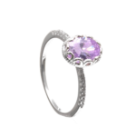 Anel De Prata 925 Oval Zircônias Ametista Aro Zircônias