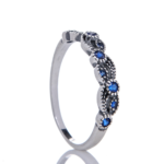 Anel De Prata 925 Trançado Zircônias Azul Escuro