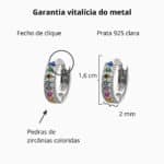 Brinco De Prata 925 Argola Grossa Mini Com Zircônias Coloridas 1,2cm - Imagem 4