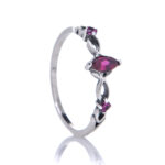 Anel De Prata 925 Três Zircônias Rubi