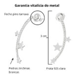 Brinco de prata 925 cravejado três estrelas com tarraxa 3 cm - Imagem 2