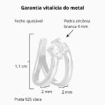 Piercing de pressão em prata 925 argola dupla com zircônia redonda 1,1 cm - Imagem 3