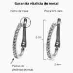 Brinco De Prata 925 Argola Oval Cristal - Imagem 4