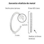 Brinco de prata 925 argola encanto cravejada com zircônias brancas tarraxa 2,2 cm - Imagem 2