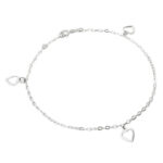 Tornozeleira De Prata 925 Com Pingentes De Corações Vazados