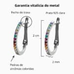 Brinco De Prata 925 Argola Oval Com Zircônias Coloridas 2 Cm - Imagem 3