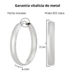 Brinco de prata 925 argola grossa fio meia cana lisa 3 cm - Imagem 3