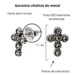 Brinco De Prata 925 Cruz Pequena Com Marcassitas 1,1 Cm - Imagem 2