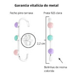 Brinco De Prata 925 Ear Hook Liso Três Bolinhas Coloridas 2,2cm - Imagem 3