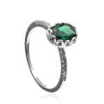 Anel De Prata 925 Oval Verde Escuro Aro Zircônias