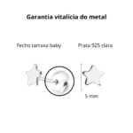 Brinco De Prata 925 Tarraxa Baby Estrela Liso 5 Mm - Imagem 3