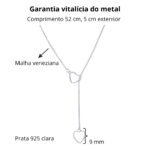 Colar De Prata 925 Gravatinha Corações 52 cm - Imagem 4
