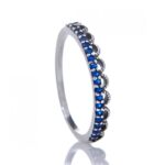 Anel De Prata 925 Rendado Zircônias Azul Escuro