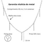 Choker De Prata 925 Com Pingentes Palito Liso 40 cm - Imagem 3