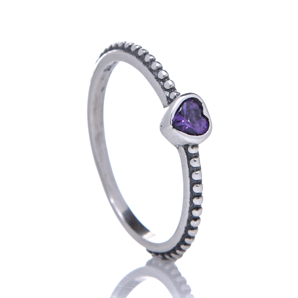 anel-de-prata-zirconia-ametista-coracao Anel De Prata 925 Zircônia Ametista Coração - Imagem 1
