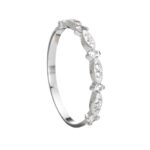 Anel De Prata 925 Navete Com Cinco Zircônias Cristal