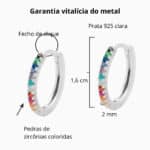 Brinco De Prata 925 Argola Fileira Zircônias Coloridas 1,6cm - Imagem 4