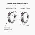 Brinco De Prata 925 Argolinha Corações Com Zircônias Rubi 1,1 cm - Imagem 4