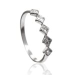 Anel De Prata 925 Meia Aliança Losangos Zircônias Cristais