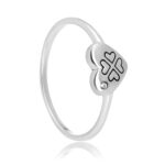 Anel de prata 925 coração com trevo quatro folhas