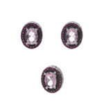 Conjunto De Prata Oval Rosa Zircônia Rubi