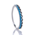 Anel De Prata 925 Rendado Zircônias Azul Turquesa