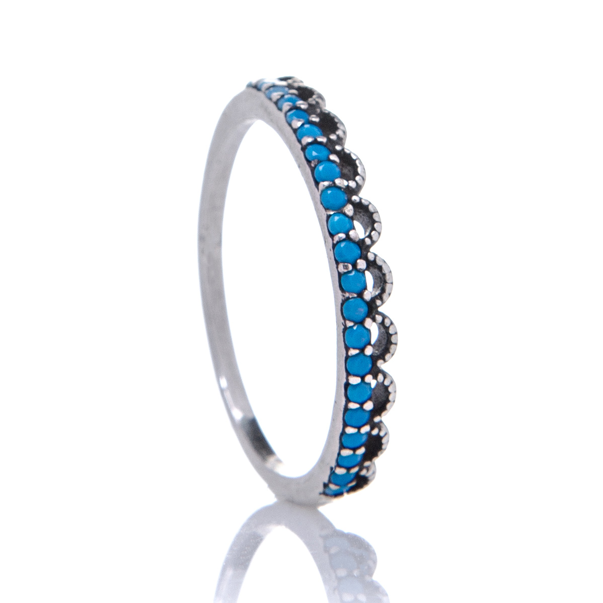 anel-de-prata-rendado-zirconias-azul-turquesa Anel De Prata 925 Rendado Zircônias Azul Turquesa - Imagem 1