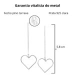 Brinco De Prata 925 Fio Coração Vazado 5,8 cm - Imagem 4