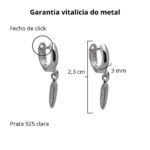 Brinco De Prata 925 Argola Peninha Pendurada 2,3 cm - Imagem 3