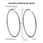 Brinco de prata 925 argola redonda fio torcido 5,4 cm - Imagem 3