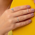 Anel De Prata 925 Bolinhas Ligadas Com Zircônias Azul Claro - Imagem 2