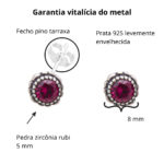 Brinco De Prata 925 Zircônia Redonda Rubi 8,0 mm - Imagem 3