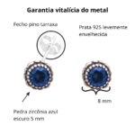Brinco De Prata 925 Zircônia Redonda Azul Escuro 8,0 mm - Imagem 3