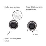 Brinco De Prata 925 Zircônia Redonda Preta 8,0 mm - Imagem 3