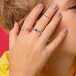 Anel De Prata 925 Zircônia Redonda Azul Escuro E Coloridas - Imagem 2