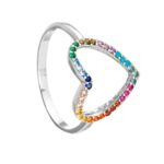 Anel De Prata 925 Coração Vazado Com Zircônias Coloridas