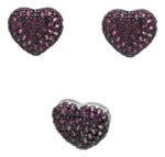 Conjunto De Prata Coração Cravejado Zircônias Rubi Médio