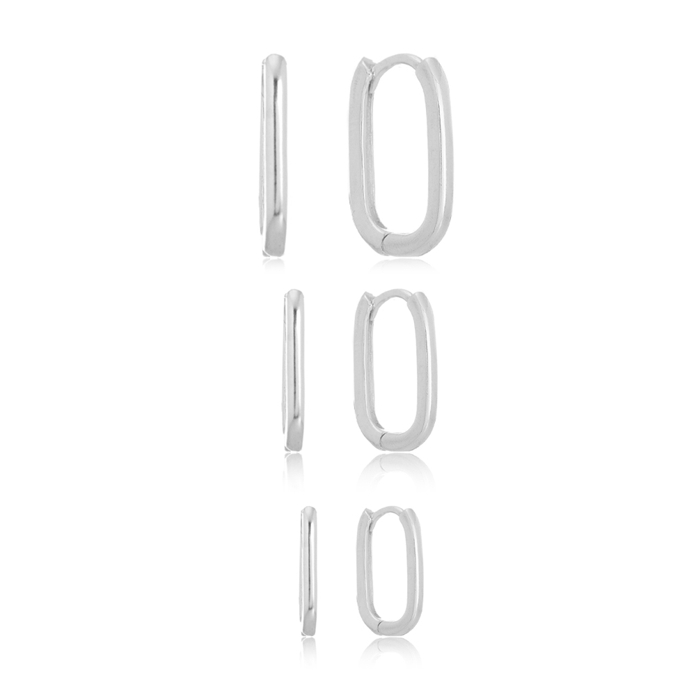 34321b88510ca92842e280f147828668.jpg Trio de brincos de argola em prata 925 oval lisa - Imagem 1