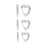 Trio de argolas em prata 925 corações cravejados