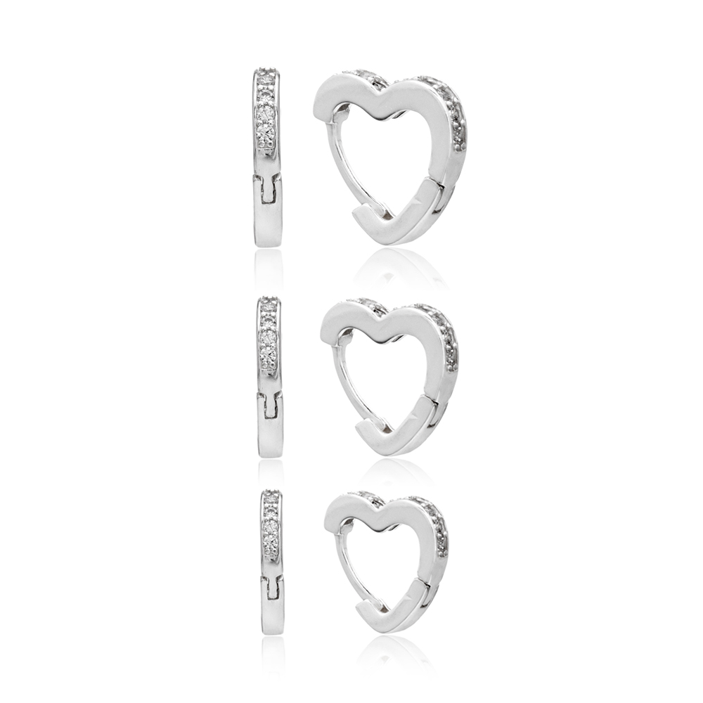 34482f8edcb483cbc3fc62042792509d.jpg Trio de argolas em prata 925 corações cravejados - Imagem 1