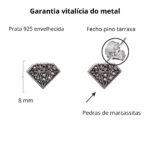 Brinco De Prata 925 Diamante Marcassitas 8,0 mm - Imagem 3