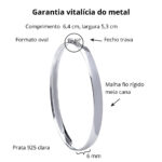 Bracelete de prata 925 oval liso fio meia cana grosso 6 mm com fecho trava - Imagem 4