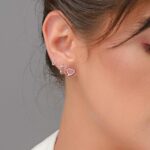 Brinco De Prata 925 Argolinha Corações Com Zircônias Rubi 1,1 cm - Imagem 2