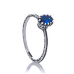 Anel De Prata 925 Zircônia Azul Escuro Oval