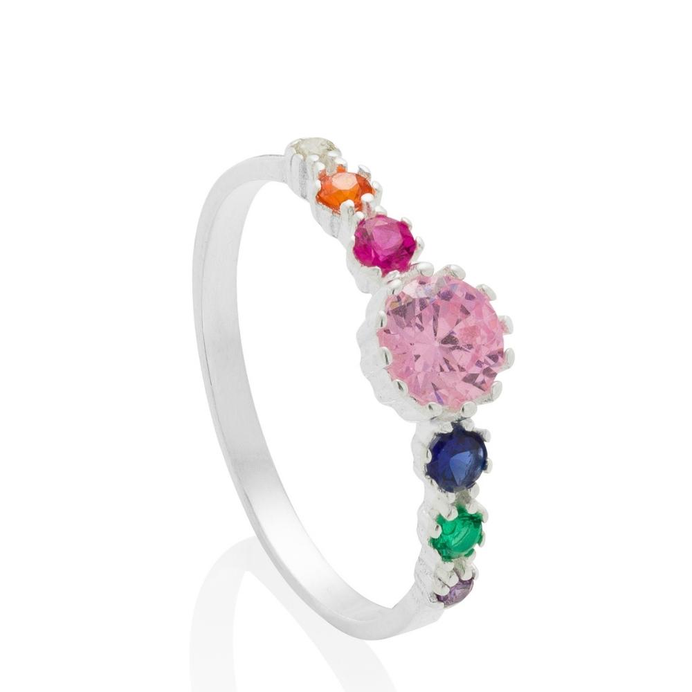 anel-de-prata-zirconia-redonda-rosa-com-zirconias-coloridas Anel De Prata 925 Zircônia Redonda Rosa Com Zircônias Coloridas - Imagem 1