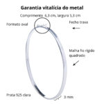 Bracelete de prata 925 oval liso fio quadrado médio 3 mm com fecho trava - Imagem 3