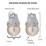 Brinco De Prata 925 Lady Day Pérola Com Zircônias 2,0 cm - Imagem 4