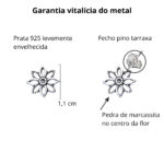 Brinco De Prata 925 Flor Vazada Envelhecida Com Marcassitas 1,1 Cm - Imagem 3